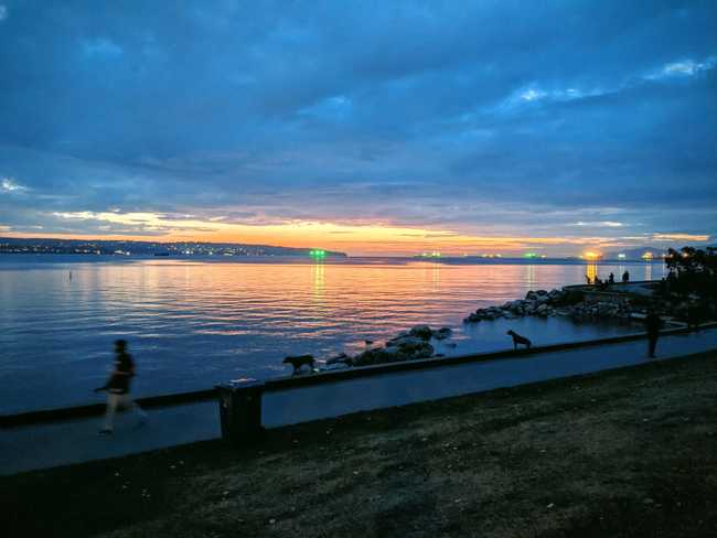 English Bay, with the seawall in the front.