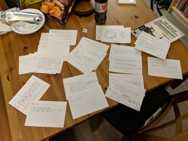 Various recipe cards scattered across a table