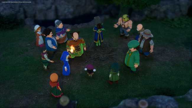 A group of townfolk around a monster tied to a stake. The monster is in priest robes. The mayor is holding a torch.