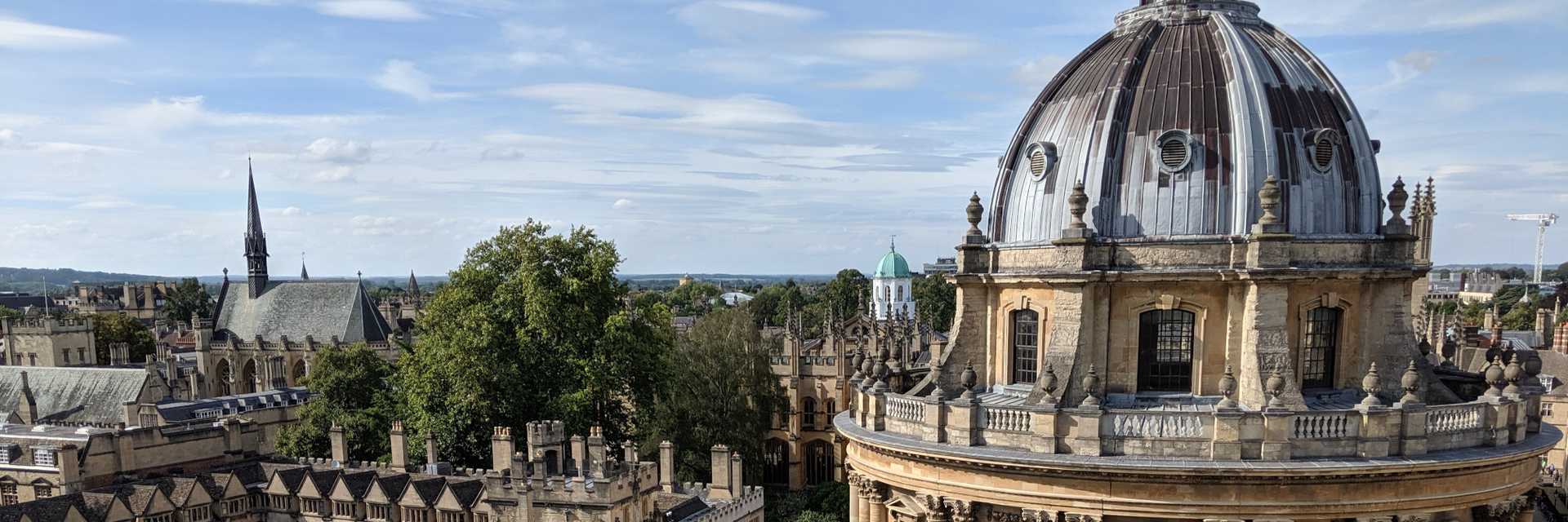 The skyline of Oxford, English, with the dome of the Radcliffe Camera in the front.