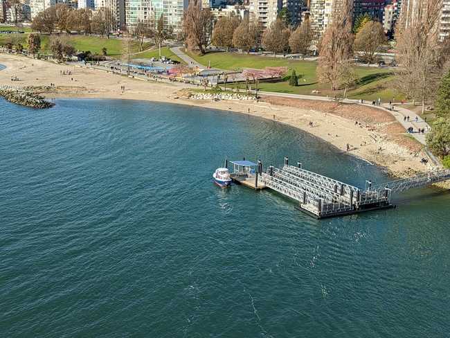 An overhead photo of a marina in False Creek.