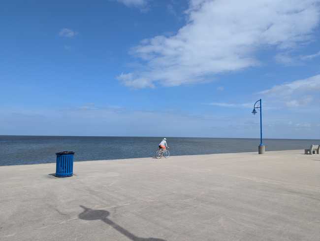 A thick concrete "shoreline" and a massive lake.