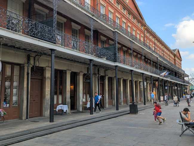 A beautiful long red building.